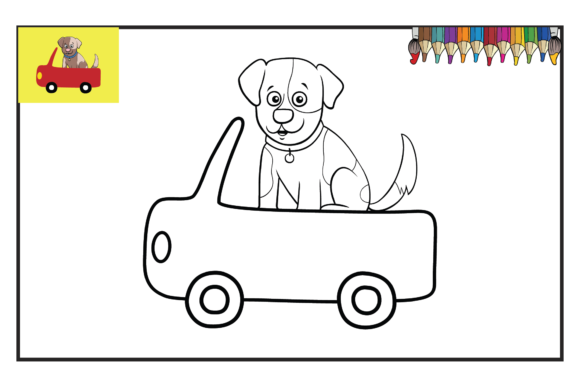 Coloring Book Page Animals Dog Car Svg