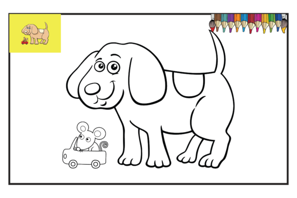 Coloring Book Page Animals Dog Mouse Svg