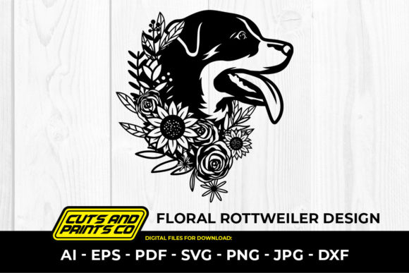 Floral Dog Rottweiler SVG Sublimation